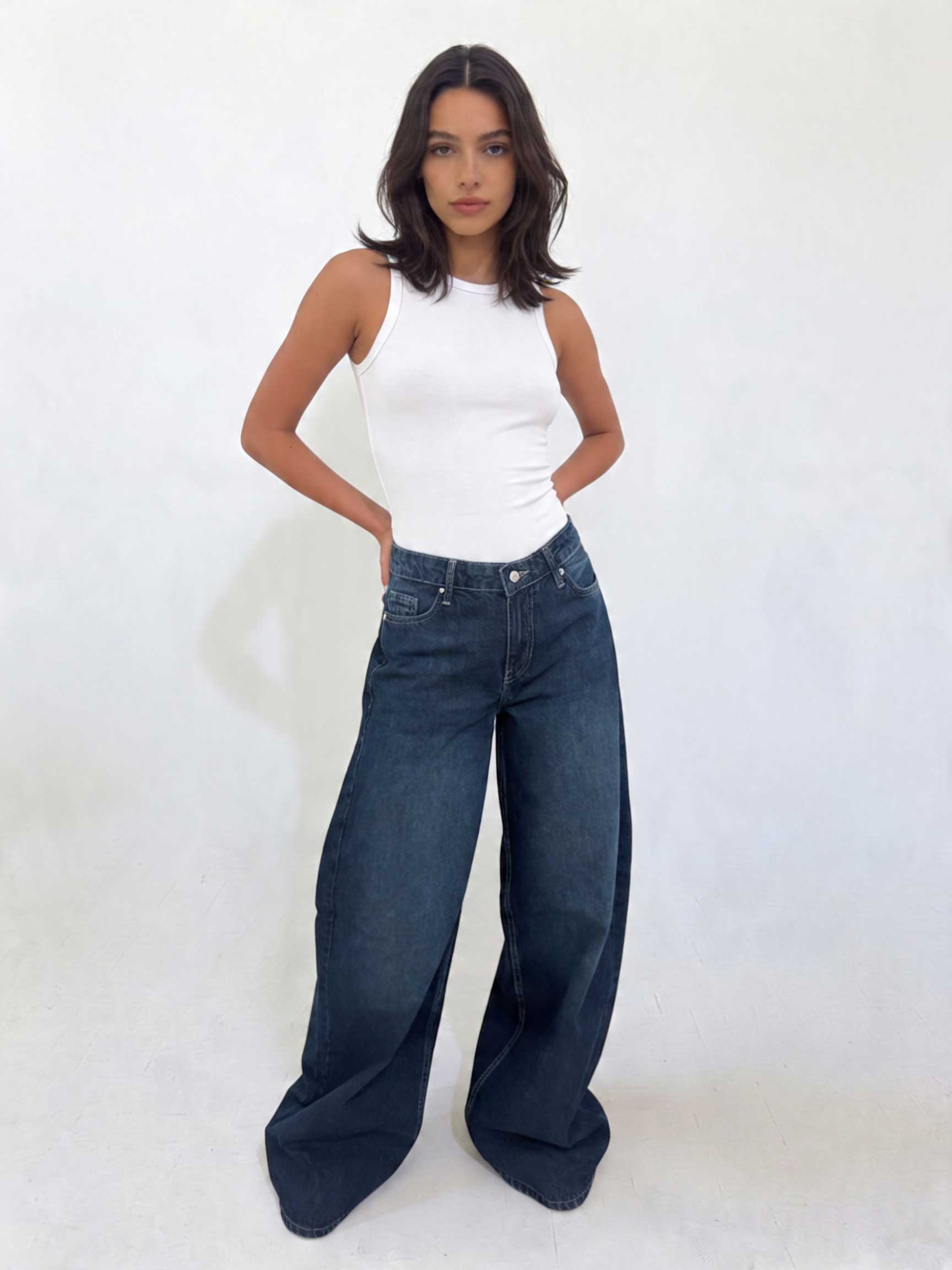 Loose Baggy – Mid-Waist Deep Vintage Blue Jeans Loose Baggy - Baggy CIZARO - Cizaro Jeans