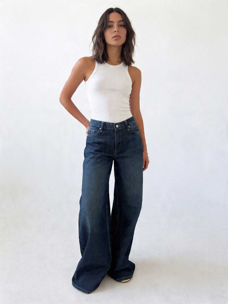 Loose Baggy – Mid-Waist Deep Vintage Blue Jeans Loose Baggy - Baggy CIZARO - Cizaro Jeans