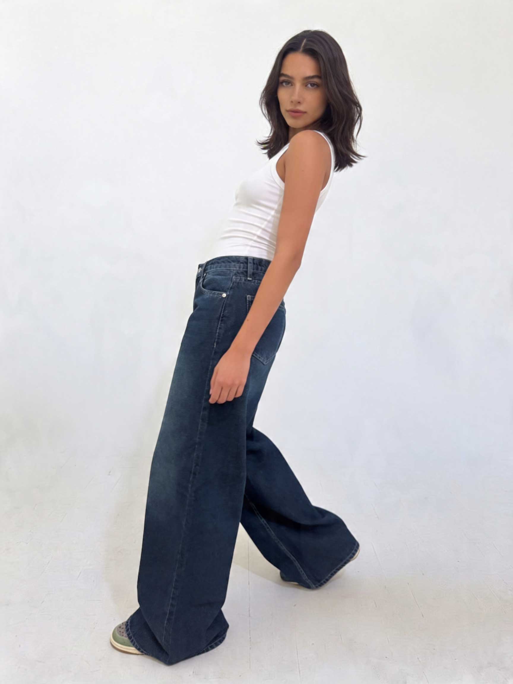 Loose Baggy – Mid-Waist Deep Vintage Blue Jeans Loose Baggy - Baggy CIZARO - Cizaro Jeans