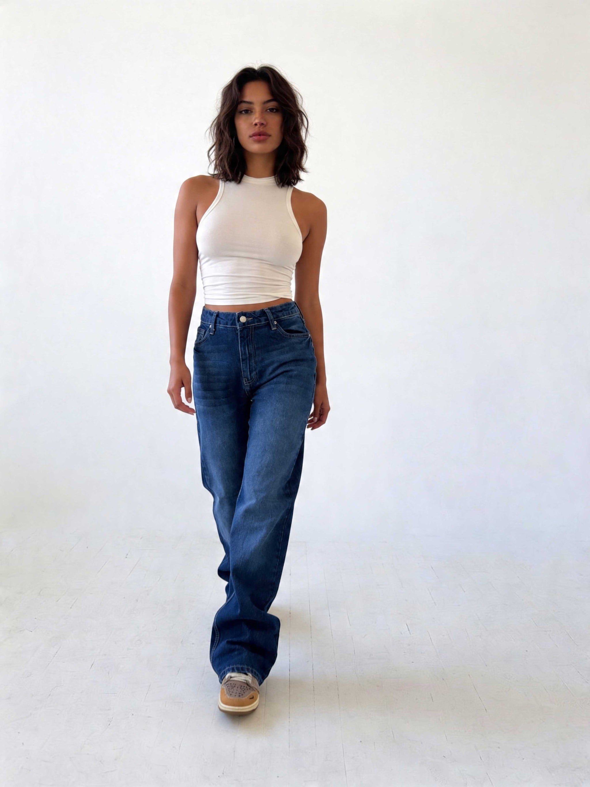 Ultra Comfort Straight – High-Waist Sapphire Ocean Blue Jeans Straight CIZARO - Cizaro Jeans