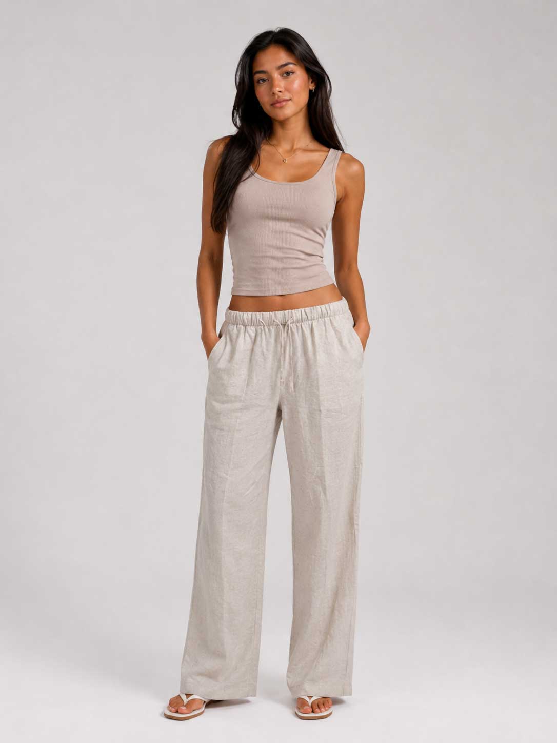 Wide Linen Trousers – Oat Beige Trousers CIZARO - Cizaro Jeans
