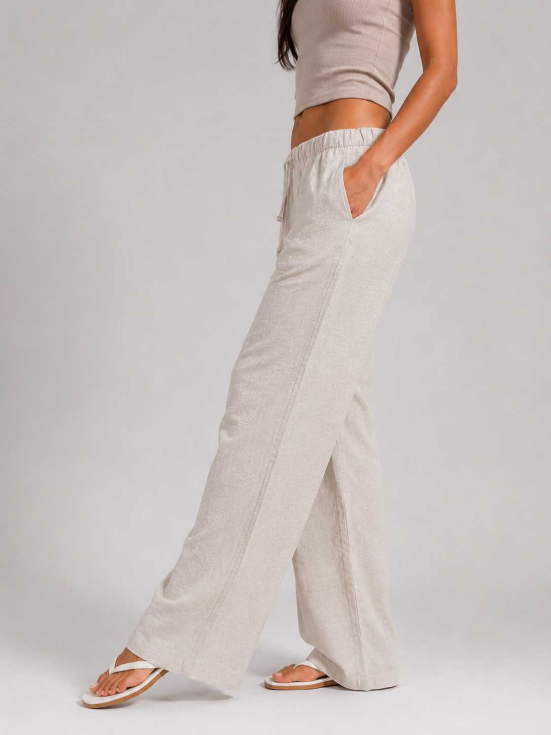 Wide Linen Trousers – Oat Beige Trousers CIZARO - Cizaro Jeans