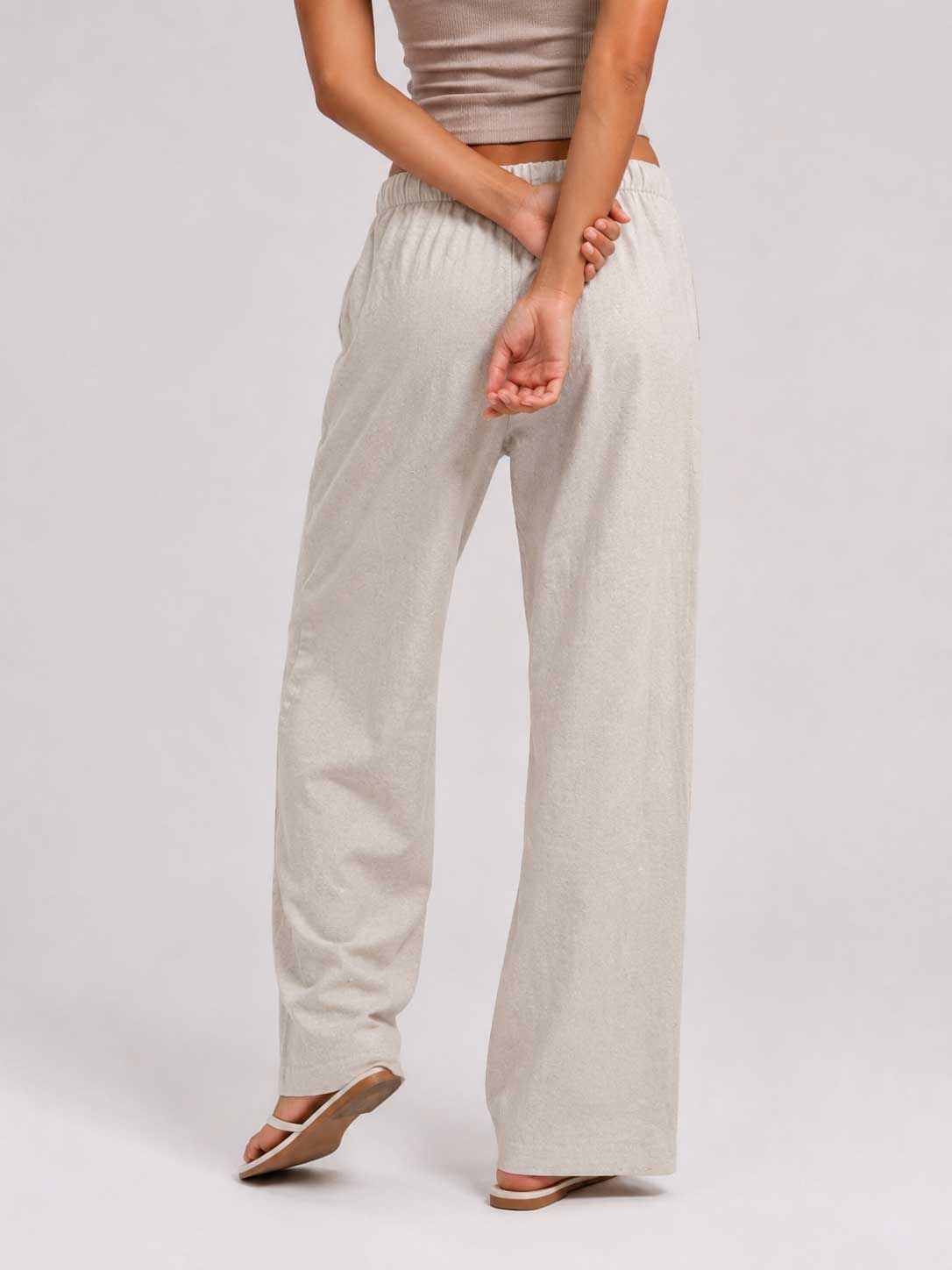 Wide Linen Trousers – Oat Beige Trousers CIZARO - Cizaro Jeans