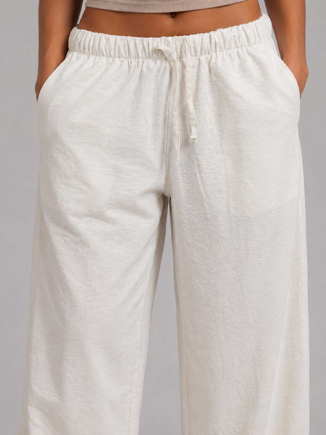 Wide Linen Trousers – Off White Trousers CIZARO - Cizaro Jeans