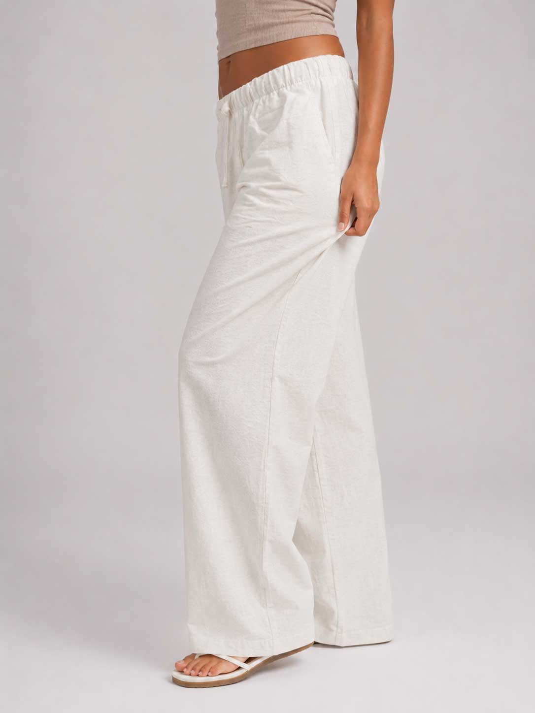 Wide Linen Trousers – Off White Trousers CIZARO - Cizaro Jeans