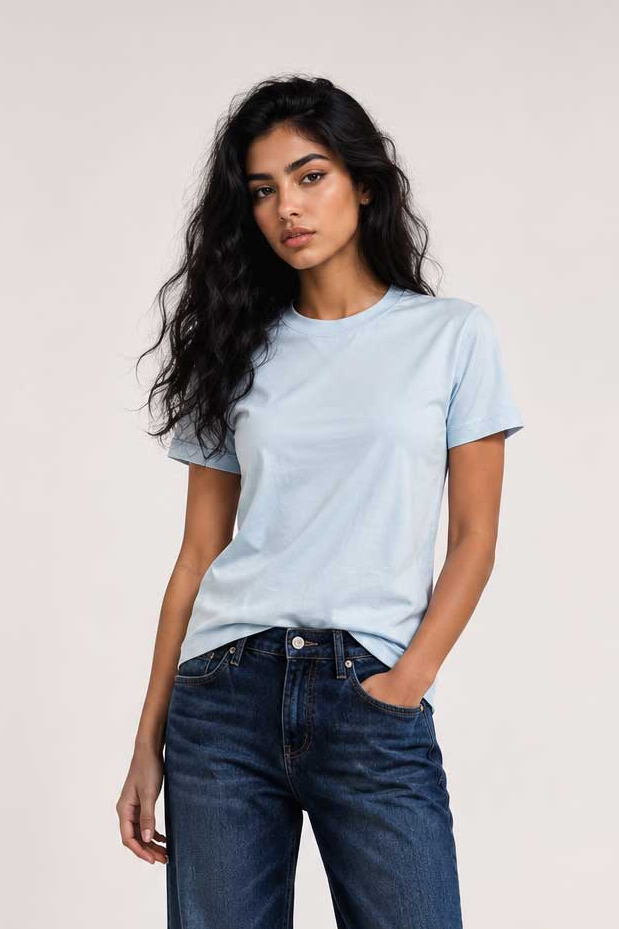Basic Short sleeve T-shirt – Powder Blue t shirt CIZARO - Cizaro Jeans