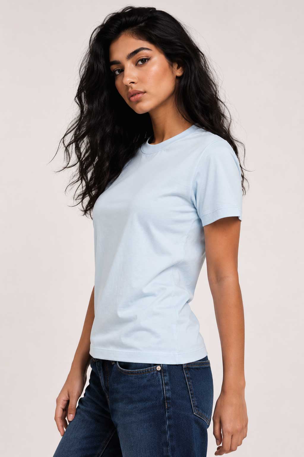 Basic Short sleeve T-shirt – Powder Blue t shirt CIZARO - Cizaro Jeans