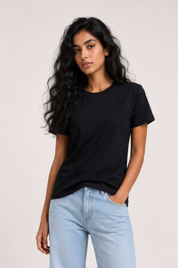 Basic Short sleeve T-shirt – Black T shirt CIZARO - Cizaro Jeans
