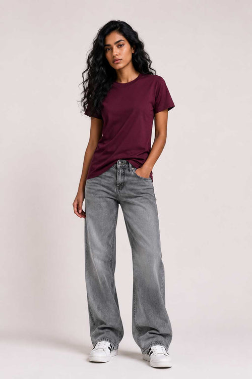 Basic Short sleeve T-shirt – Burgundy t shirt CIZARO - Cizaro Jeans