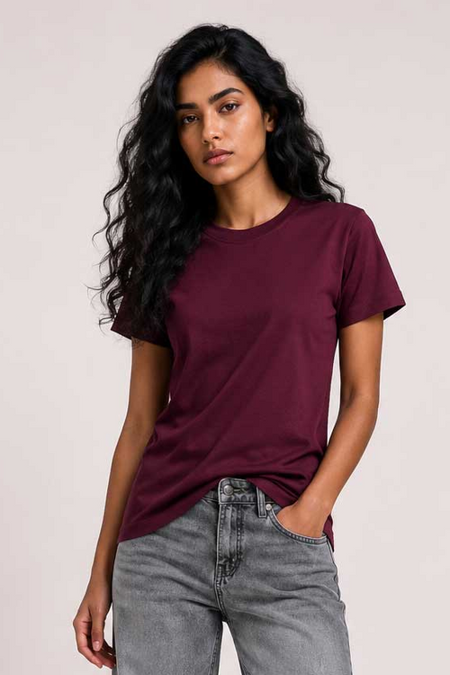 Basic Short sleeve T-shirt – Burgundy t shirt CIZARO - Cizaro Jeans