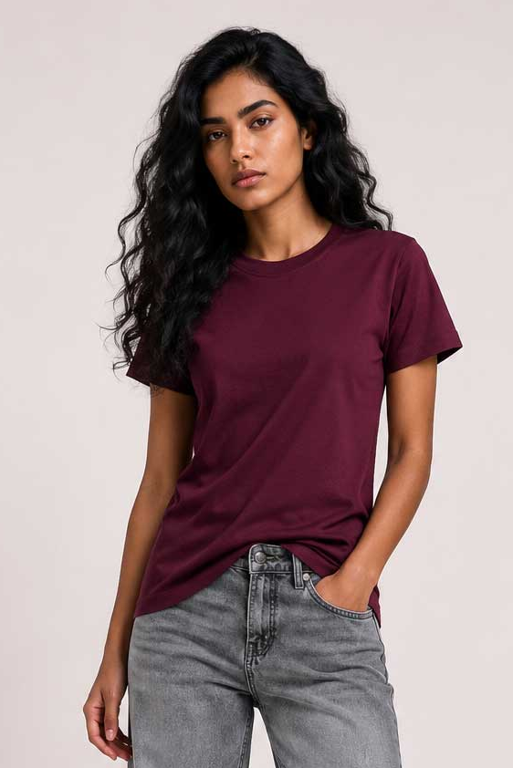 Basic Short sleeve T-shirt – Burgundy t shirt CIZARO - Cizaro Jeans