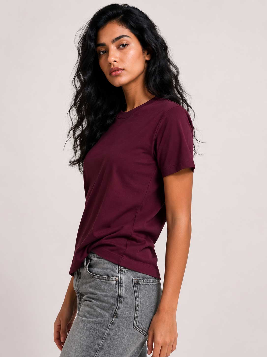 Basic Short sleeve T-shirt – Burgundy t shirt CIZARO - Cizaro Jeans