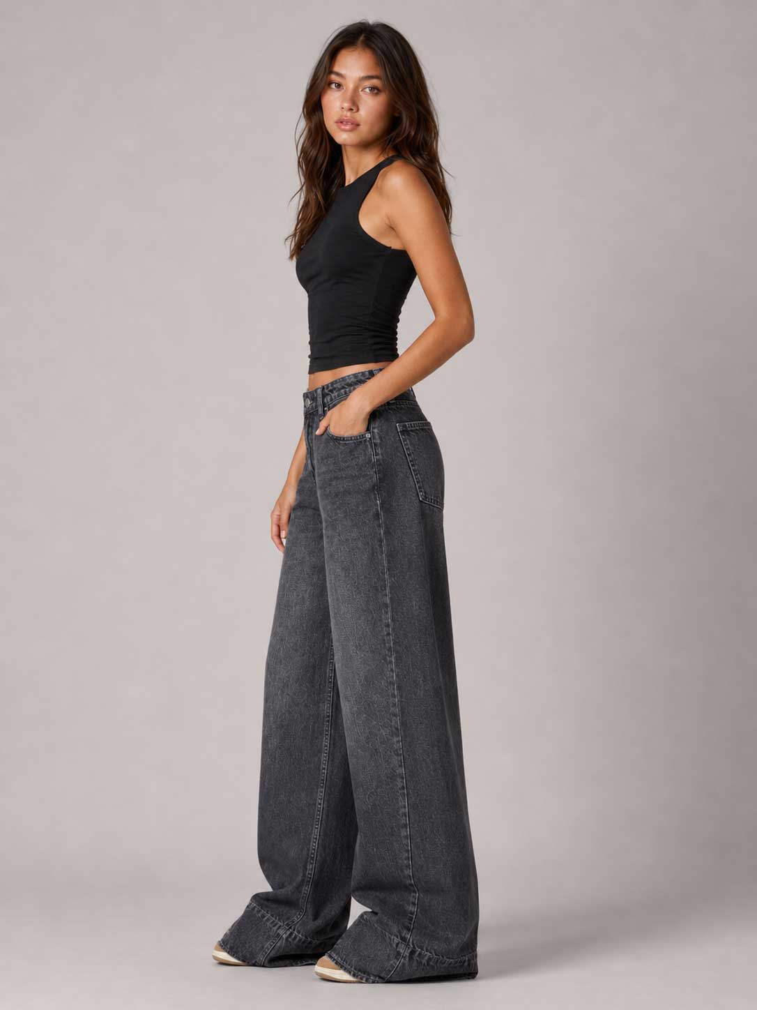 Extreme Wide Leg – High Waist Cloudy Charcoal Jeans Wide leg CIZARO - Cizaro Jeans