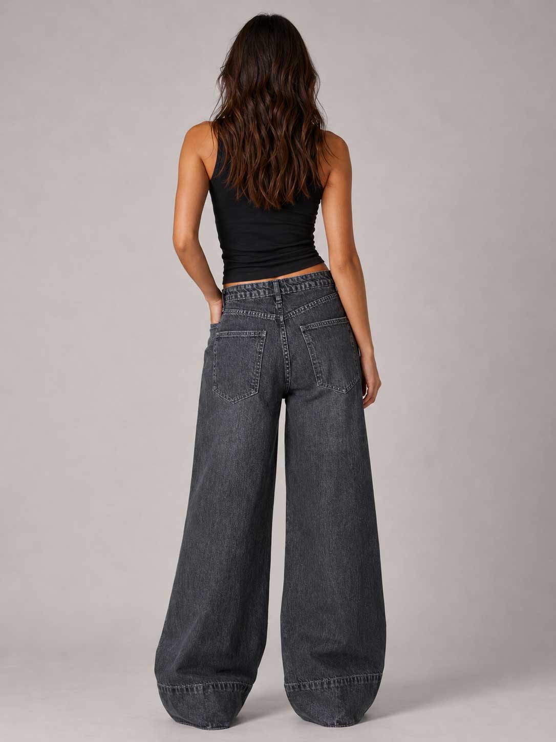 Extreme Wide Leg – High Waist Cloudy Charcoal Jeans Wide leg CIZARO - Cizaro Jeans
