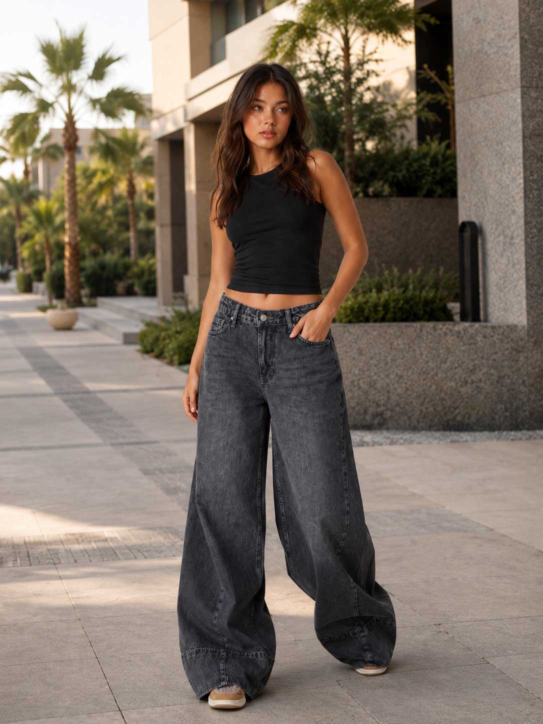 Extreme Wide Leg – High Waist Cloudy Charcoal Jeans Wide leg CIZARO - Cizaro Jeans