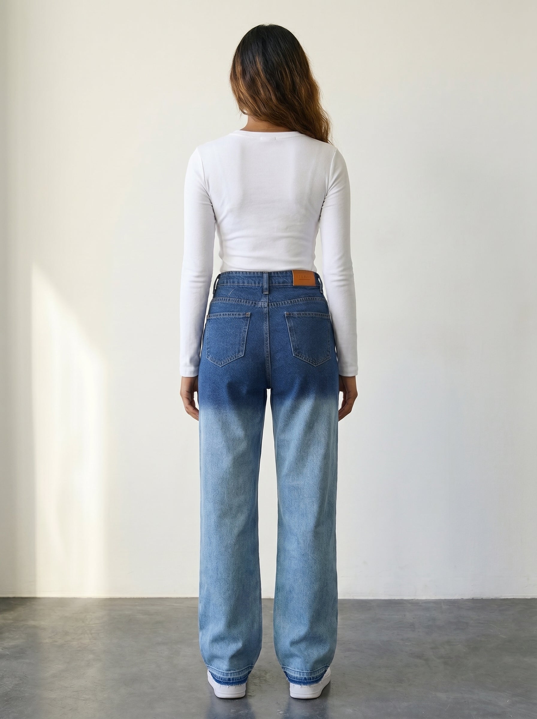 Ombre High-Waisted Straight Leg Double Waist Jeans