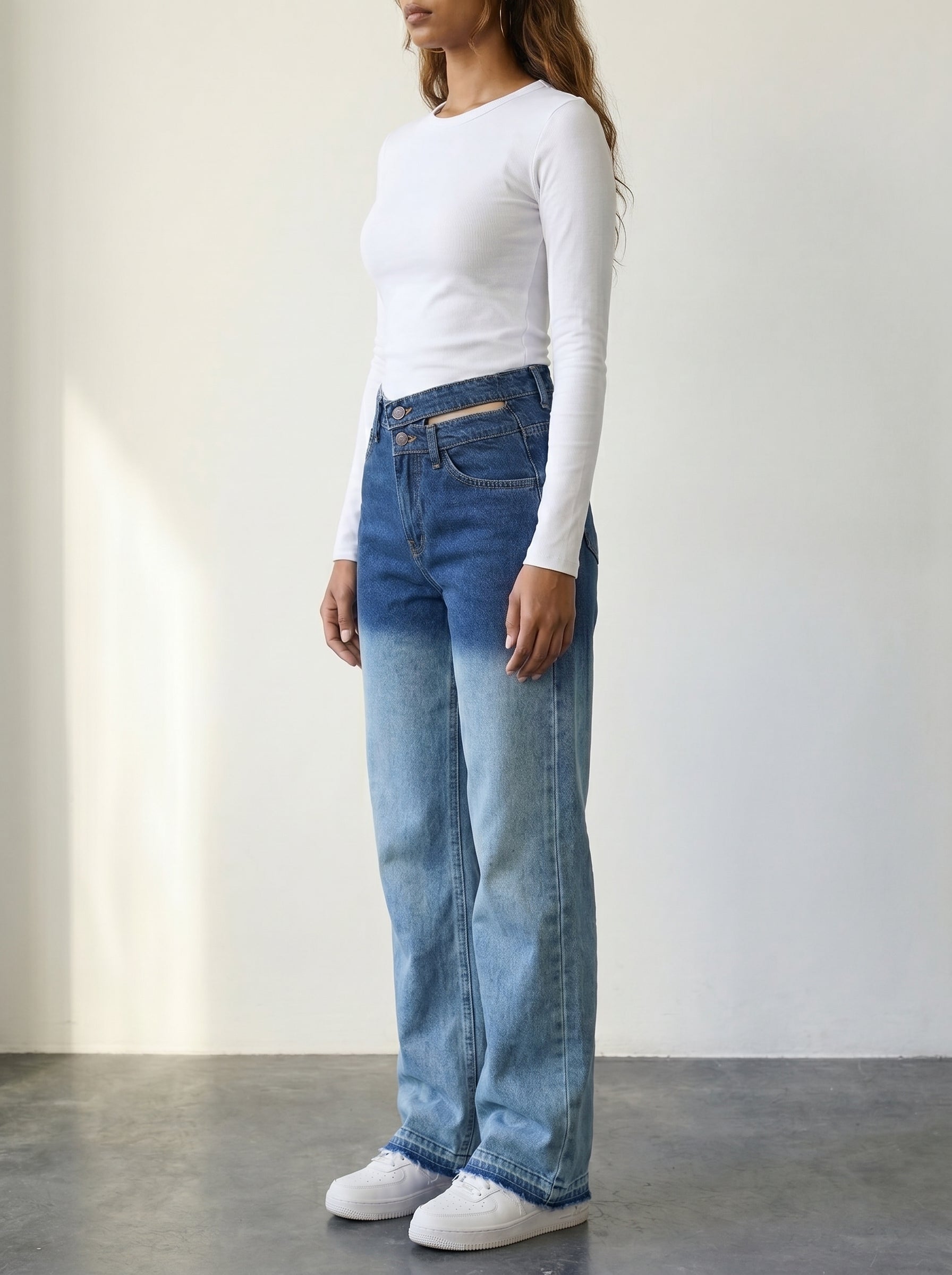 Ombre High-Waisted Straight Leg Double Waist Jeans