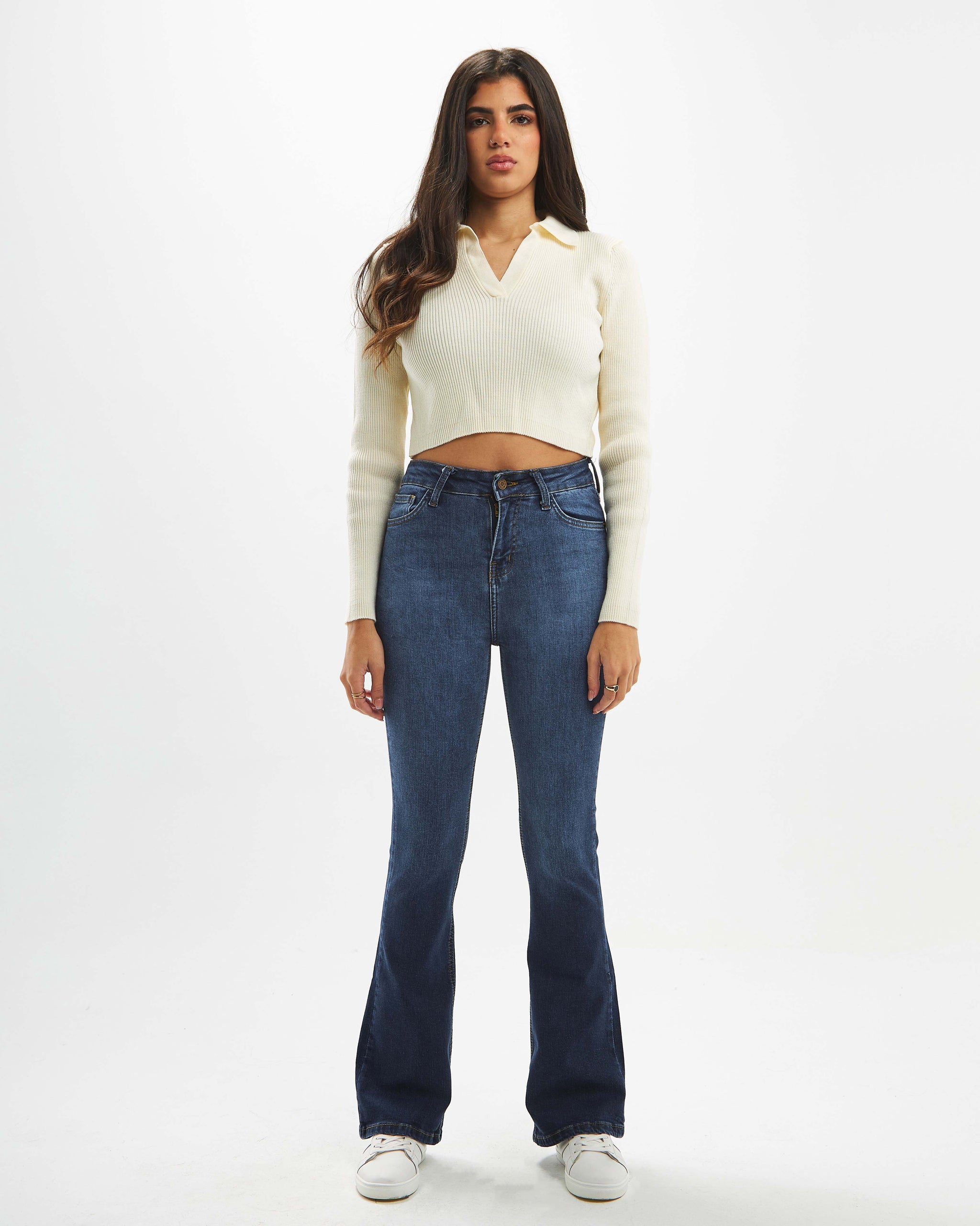 High-rise ombré flared jeans.