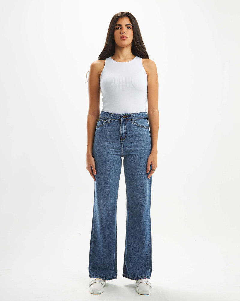 High-waisted ombre wide-leg jeans.