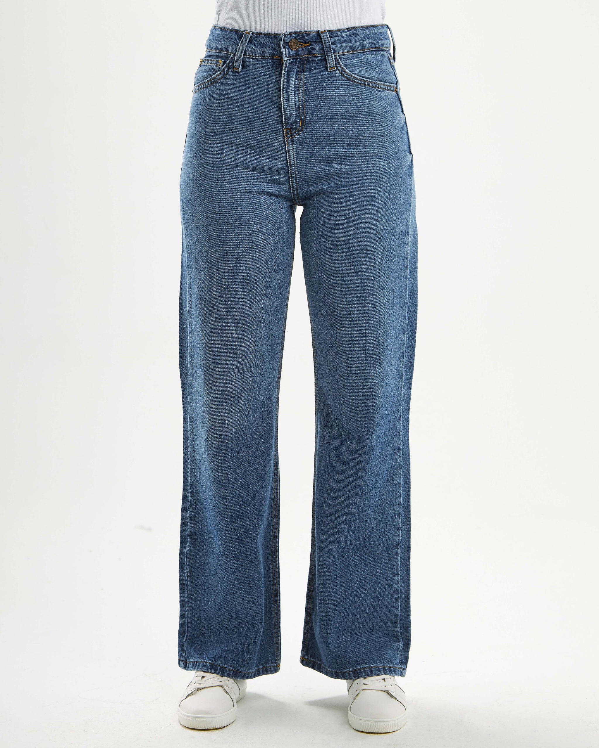 High-waisted ombre wide-leg jeans.