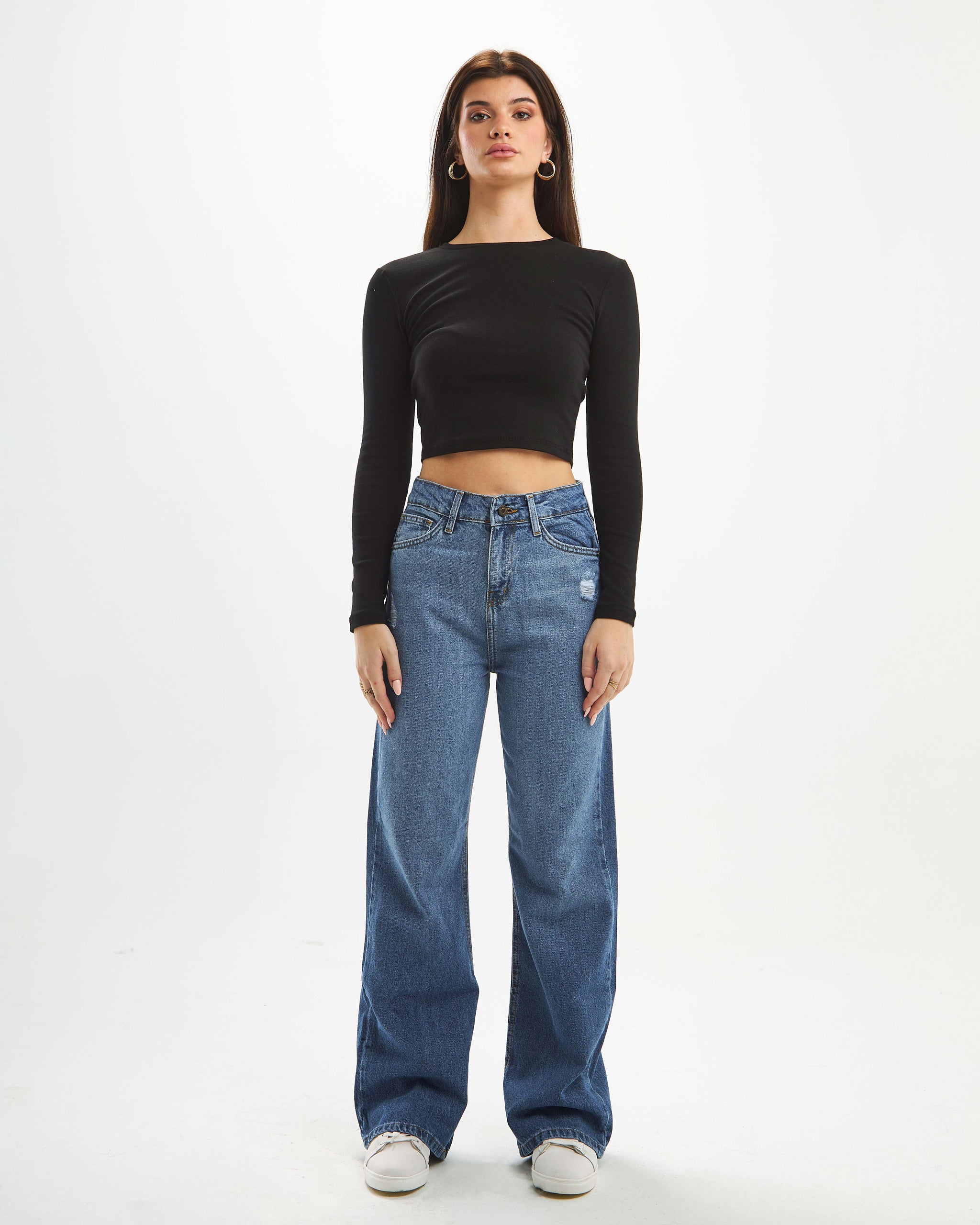 Ombre wide leg ripped high waist jeans.