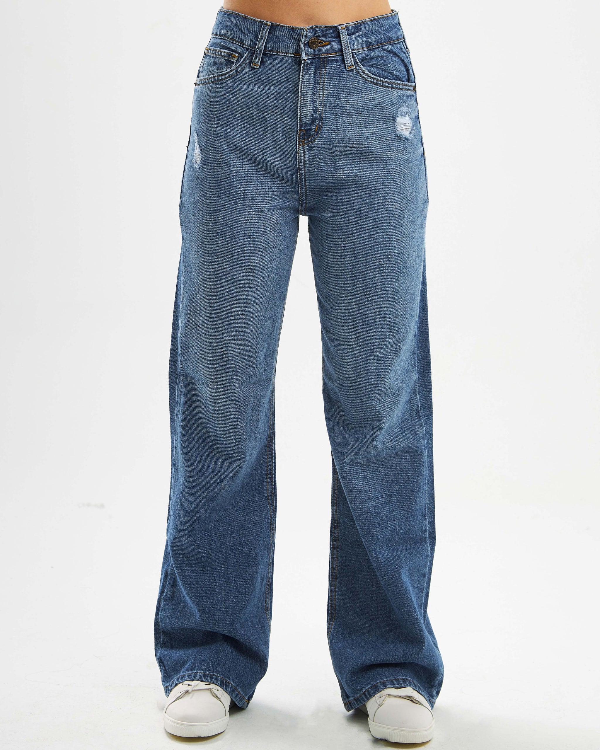 Ombre wide leg ripped high waist jeans.