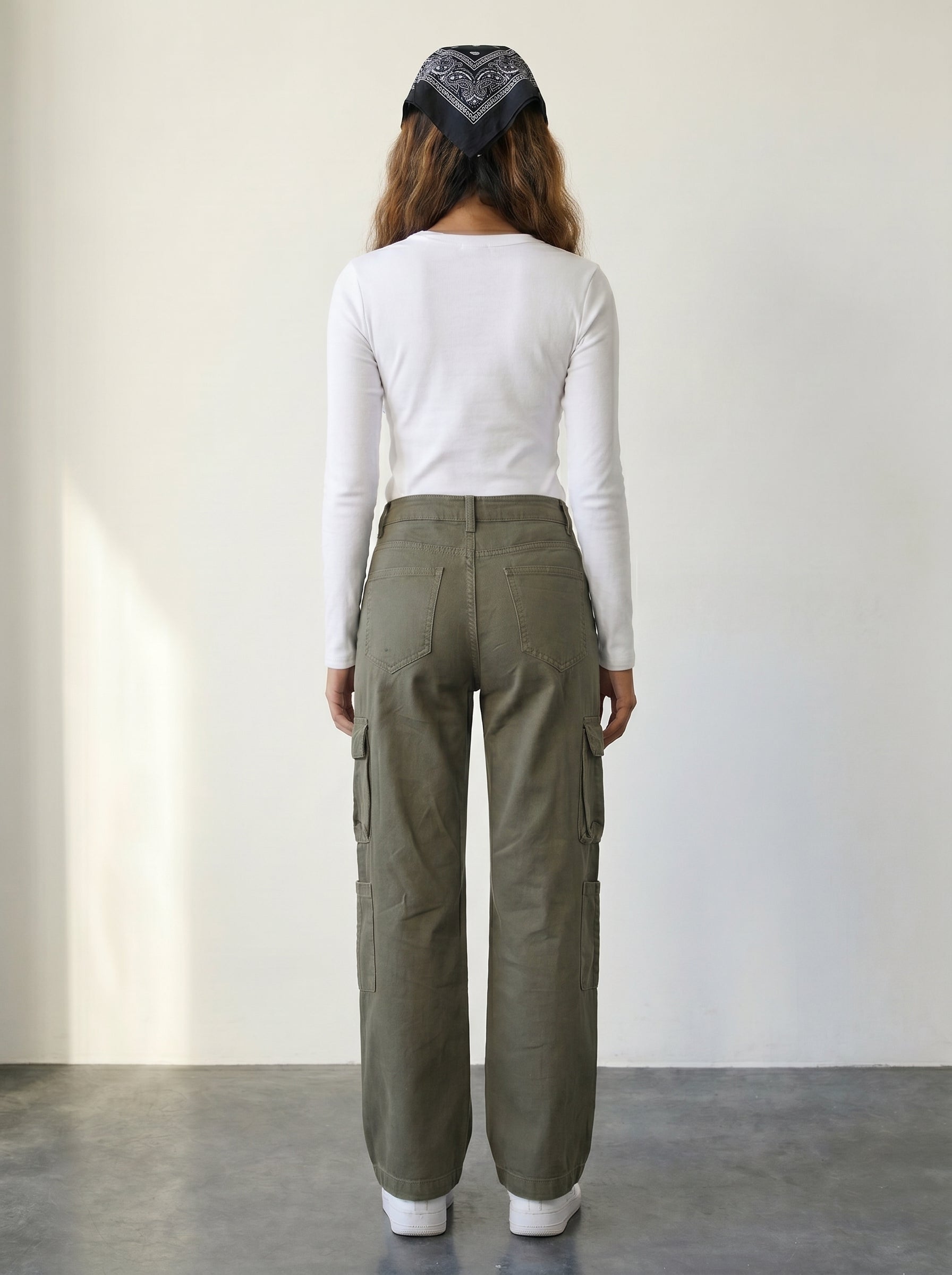 Olive Cargo Straight-Leg High-Waisted Jeans