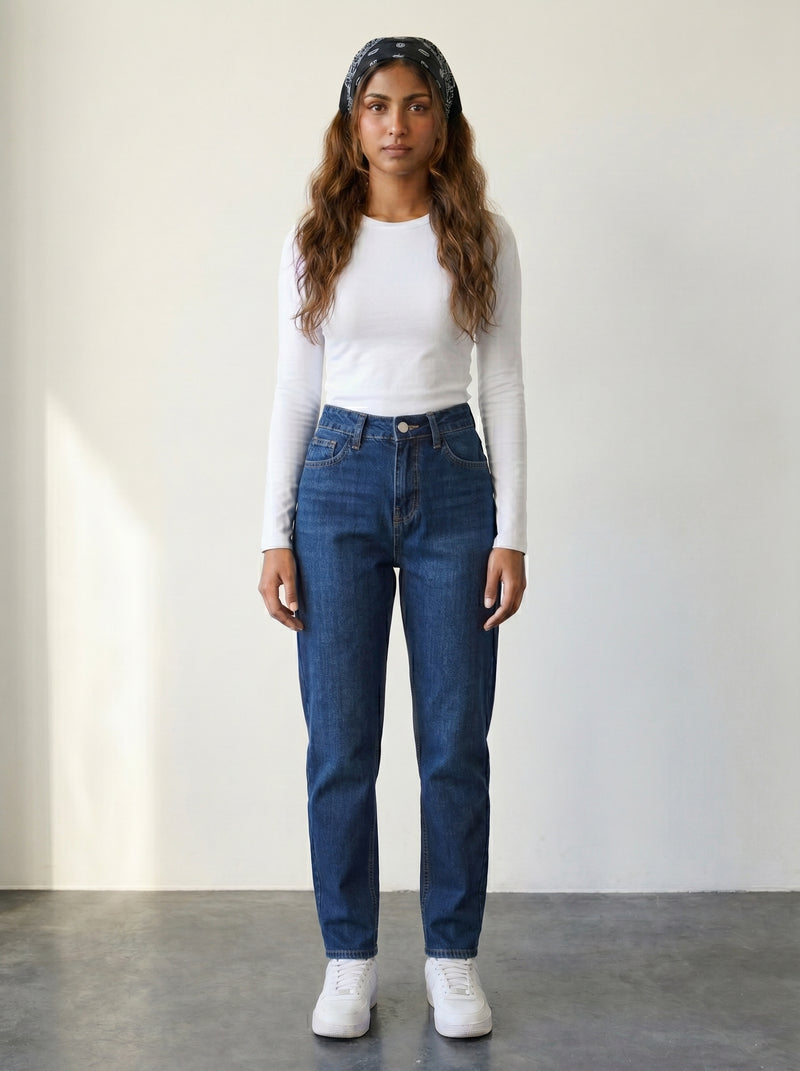Dark blue high-waisted mom fit jeans