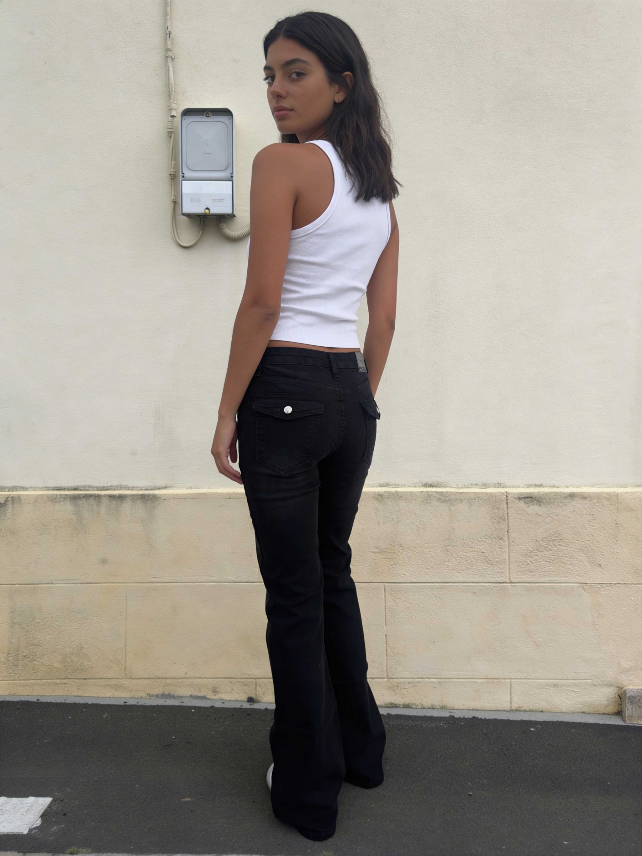 Flare – Low-Waist Washed Black Flap Pocket Jeans Flare CIZARO - Cizaro Jeans