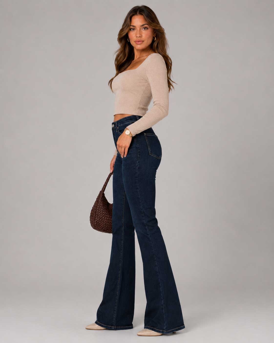 Flare High-Waist Deep Ocean Blue Jeans Flare CIZARO - Cizaro Jeans
