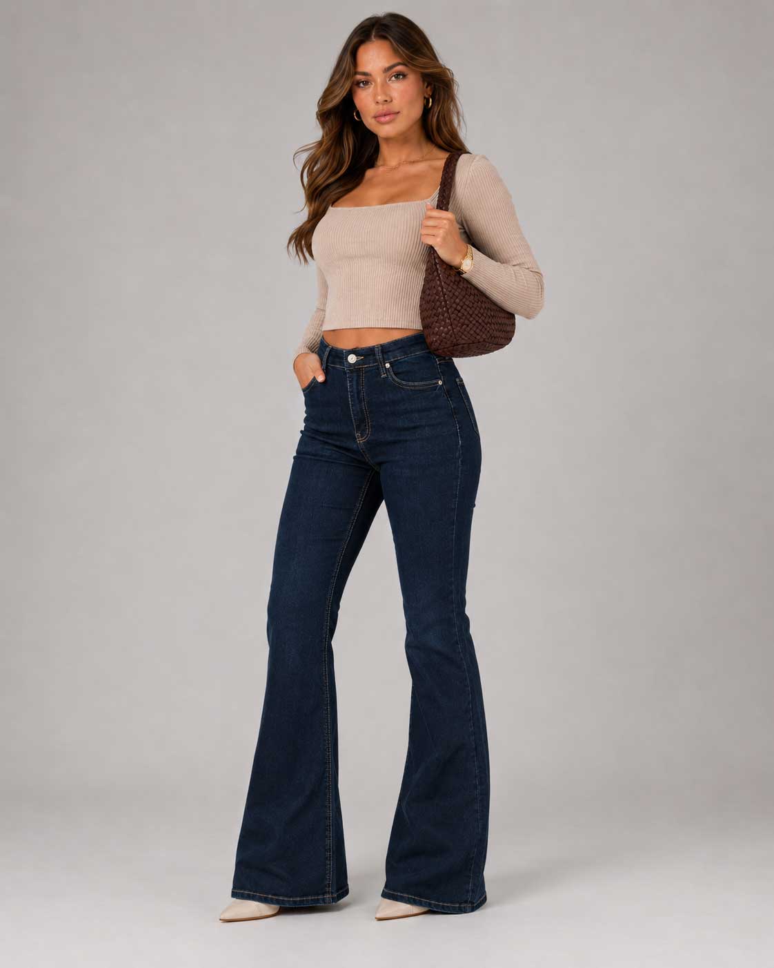 Flare High-Waist Deep Ocean Blue Jeans Flare CIZARO - Cizaro Jeans