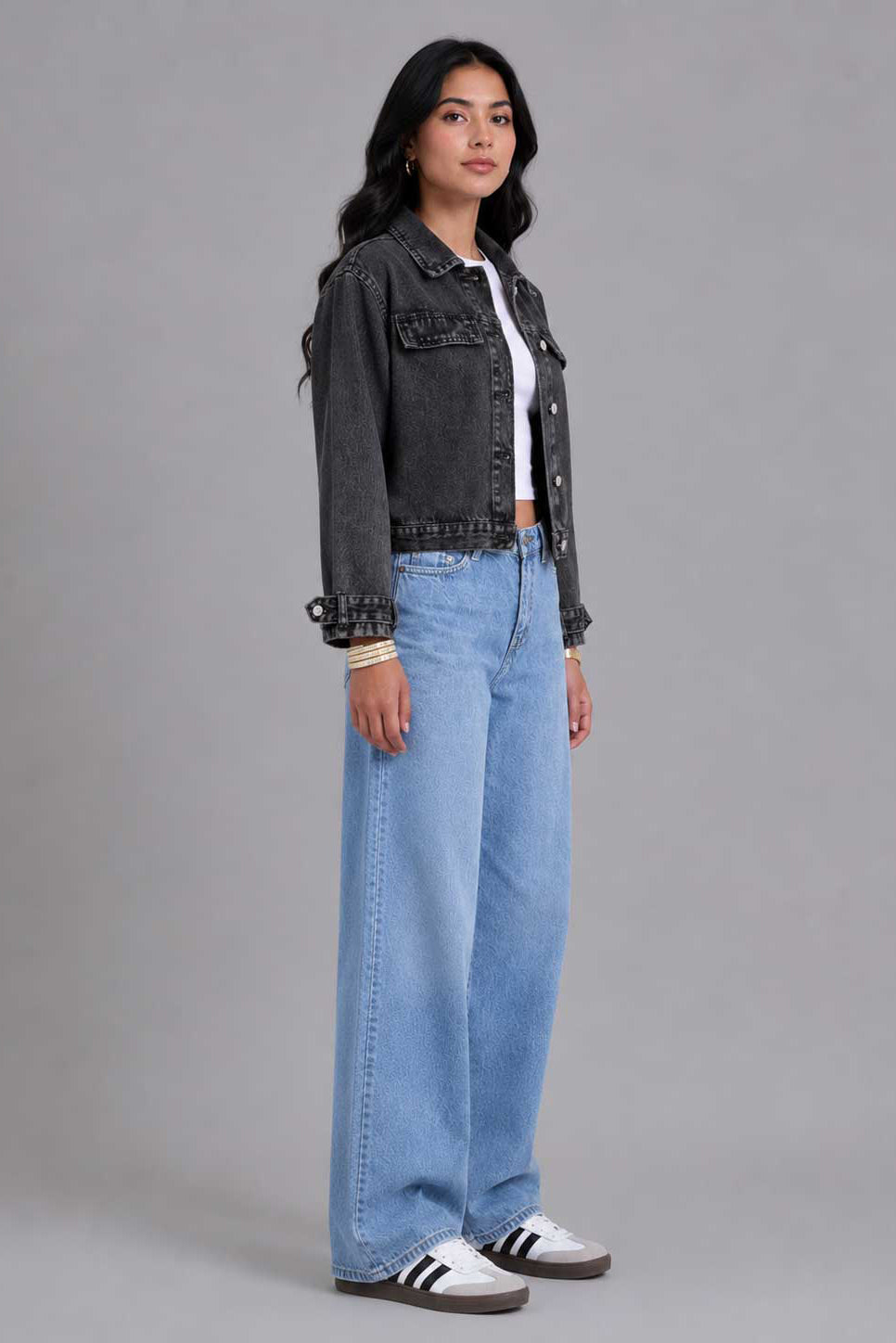 Denim Edge Cropped Jacket | Washed Black Jacket CIZARO - Cizaro Jeans