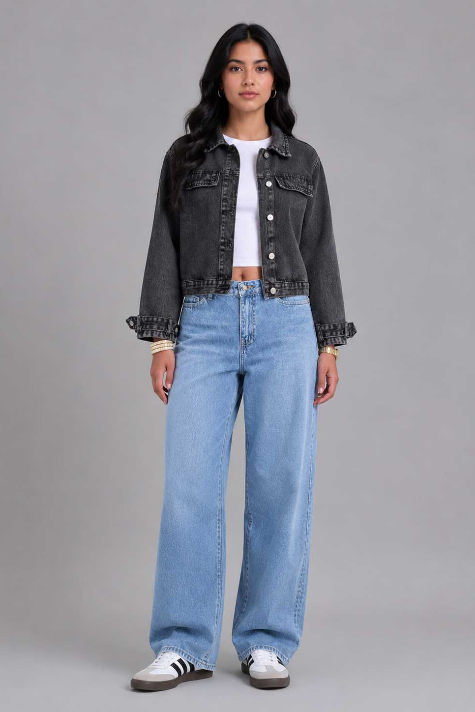 Denim Edge Cropped Jacket | Washed Black Jacket CIZARO - Cizaro Jeans