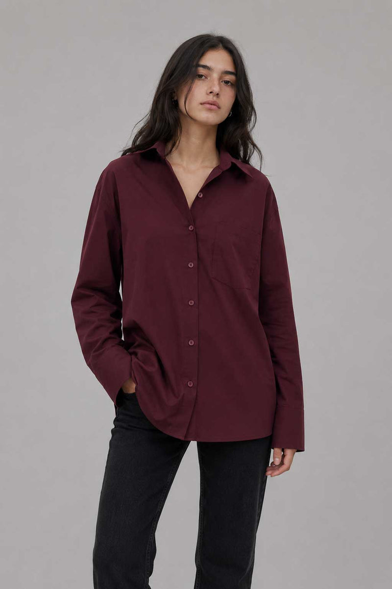 Oversized Poplin Shirt | Burgundy Shirt CIZARO - Cizaro Jeans