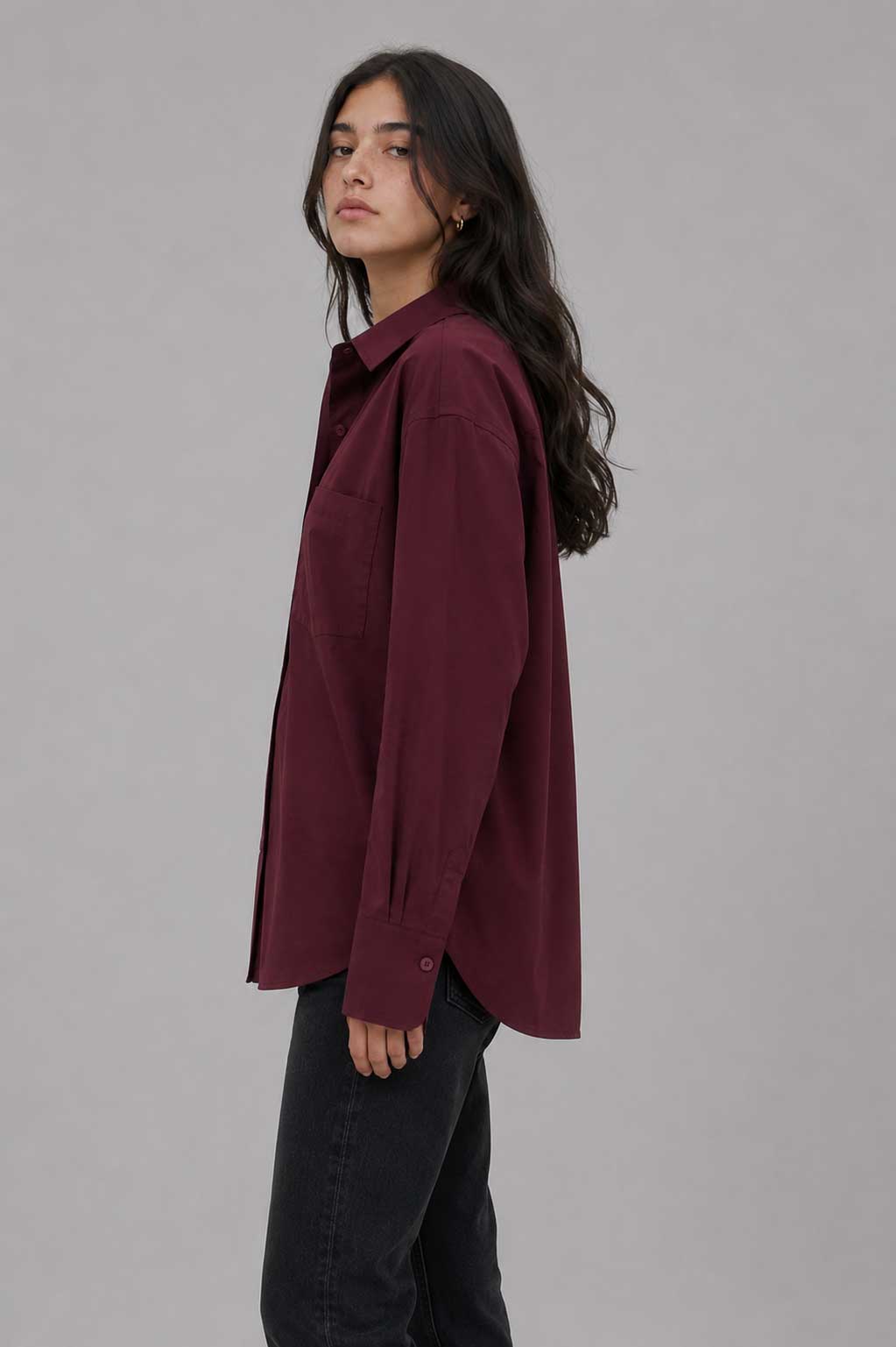 Oversized Poplin Shirt | Burgundy Shirt CIZARO - Cizaro Jeans