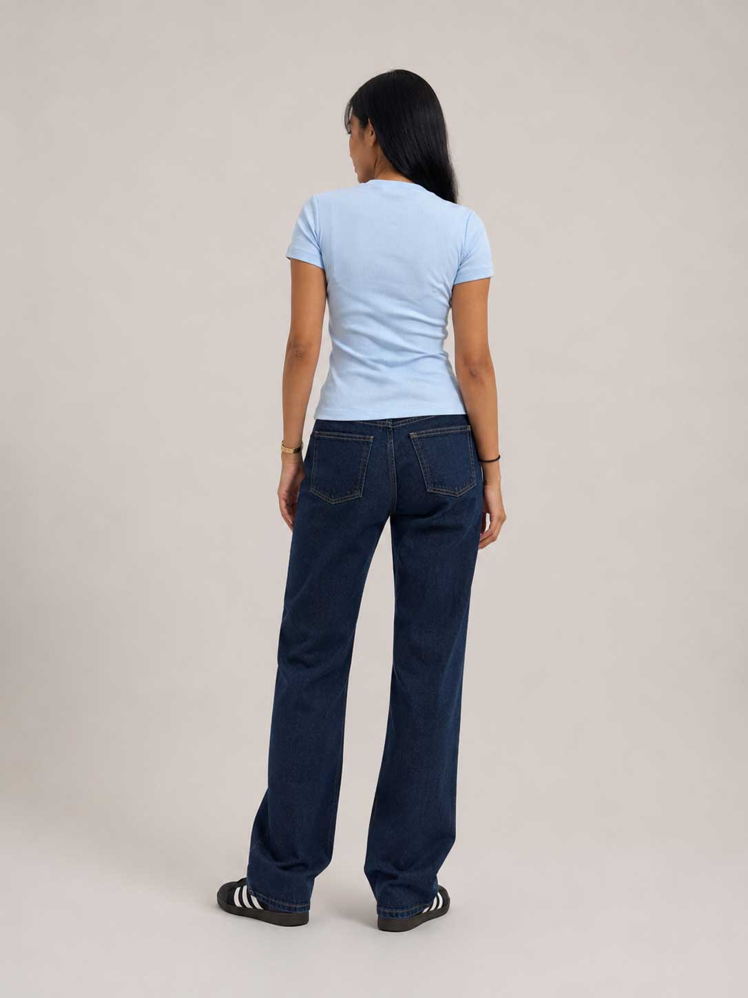 Short Sleeve Crew Neck Ribbed Top – Pastel Blue Top CIZARO - Cizaro Jeans
