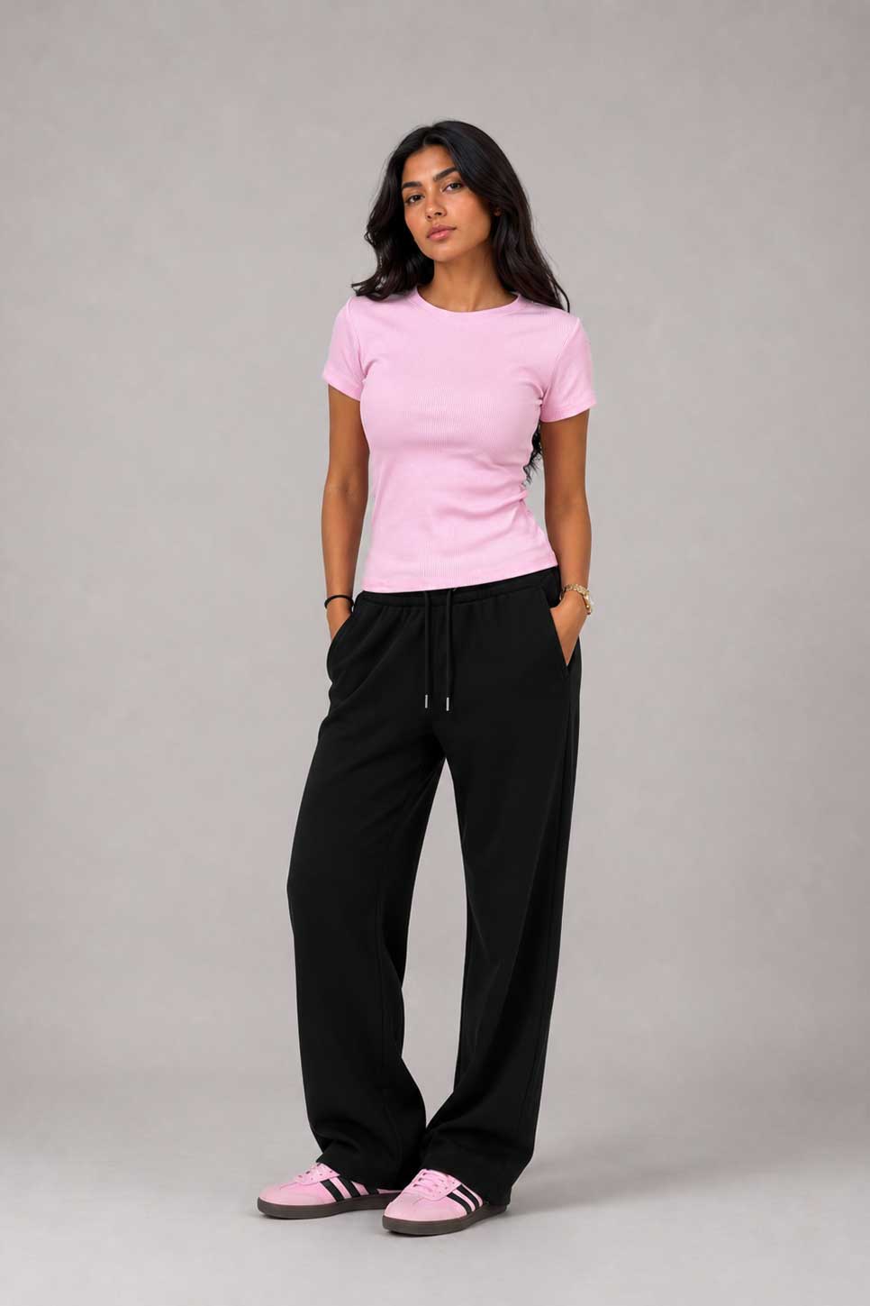 Short Sleeve Crew Neck Ribbed Top – Pink Top CIZARO - Cizaro Jeans