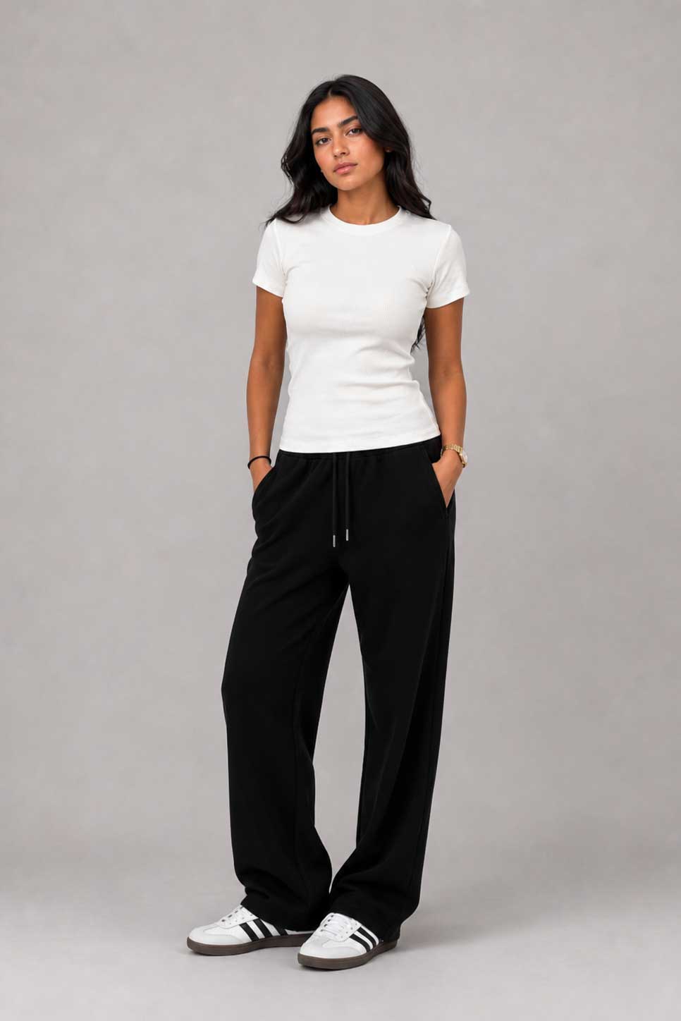 Short Sleeve Crew Neck Ribbed Top – White Top CIZARO - Cizaro Jeans