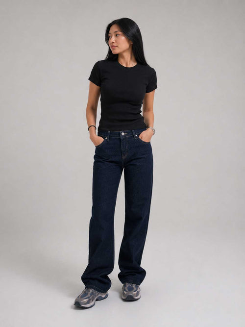 Short Sleeve Crew Neck Ribbed Top – Black Top CIZARO - Cizaro Jeans