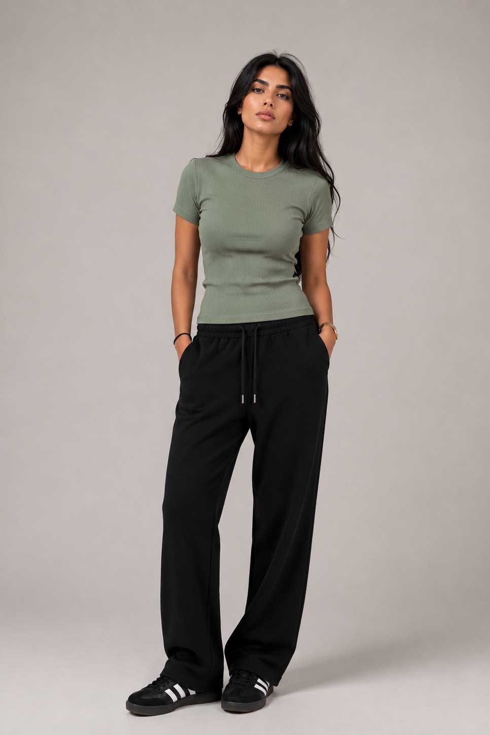 Short Sleeve Crew Neck Ribbed Top – Olive Top CIZARO - Cizaro Jeans