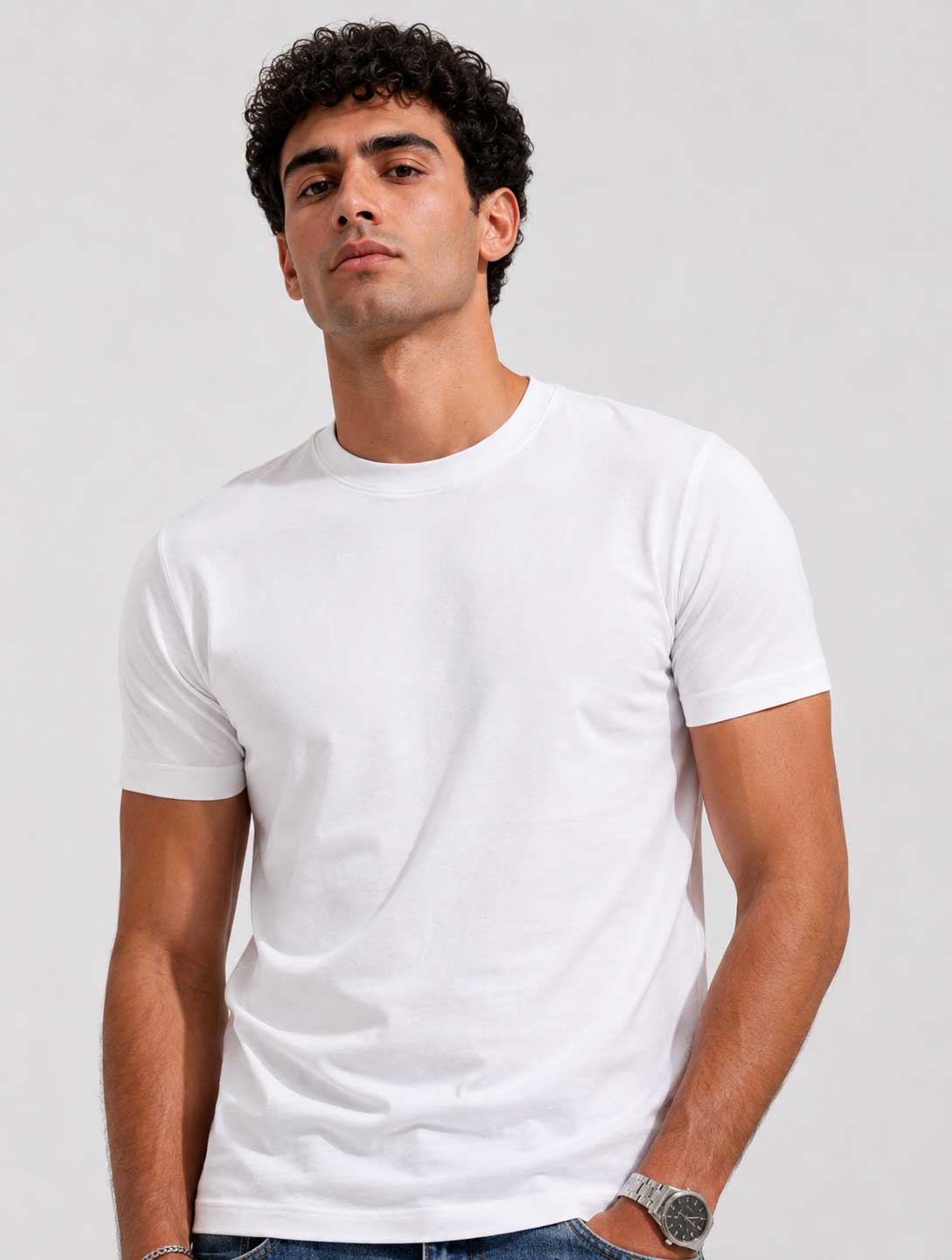 Slim Fit T-Shirt – White T-shirt CIZARO - Cizaro Jeans