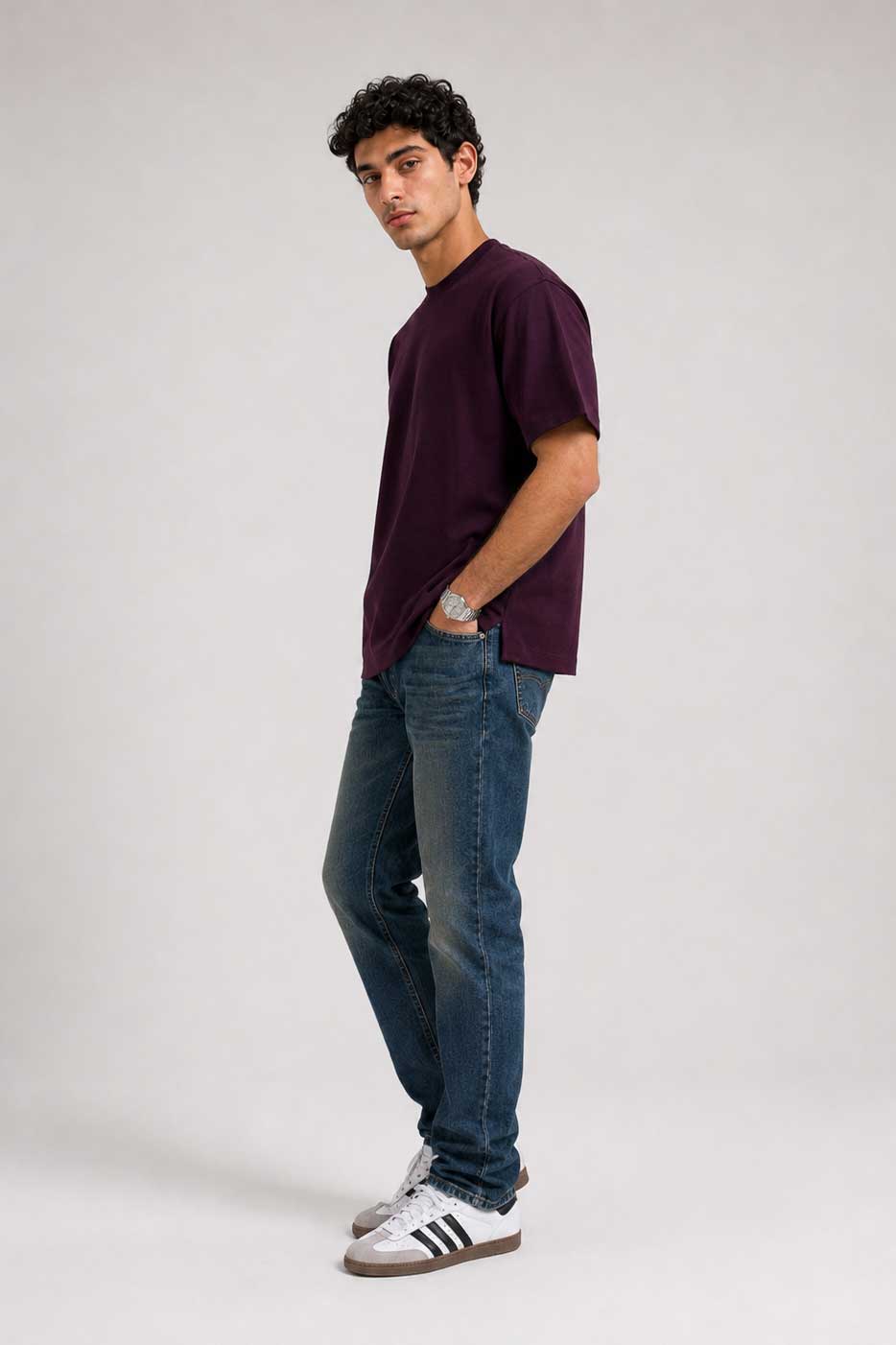 Oversized T-Shirt with Side Slits | Burgundy T-shirt CIZARO - Cizaro Jeans