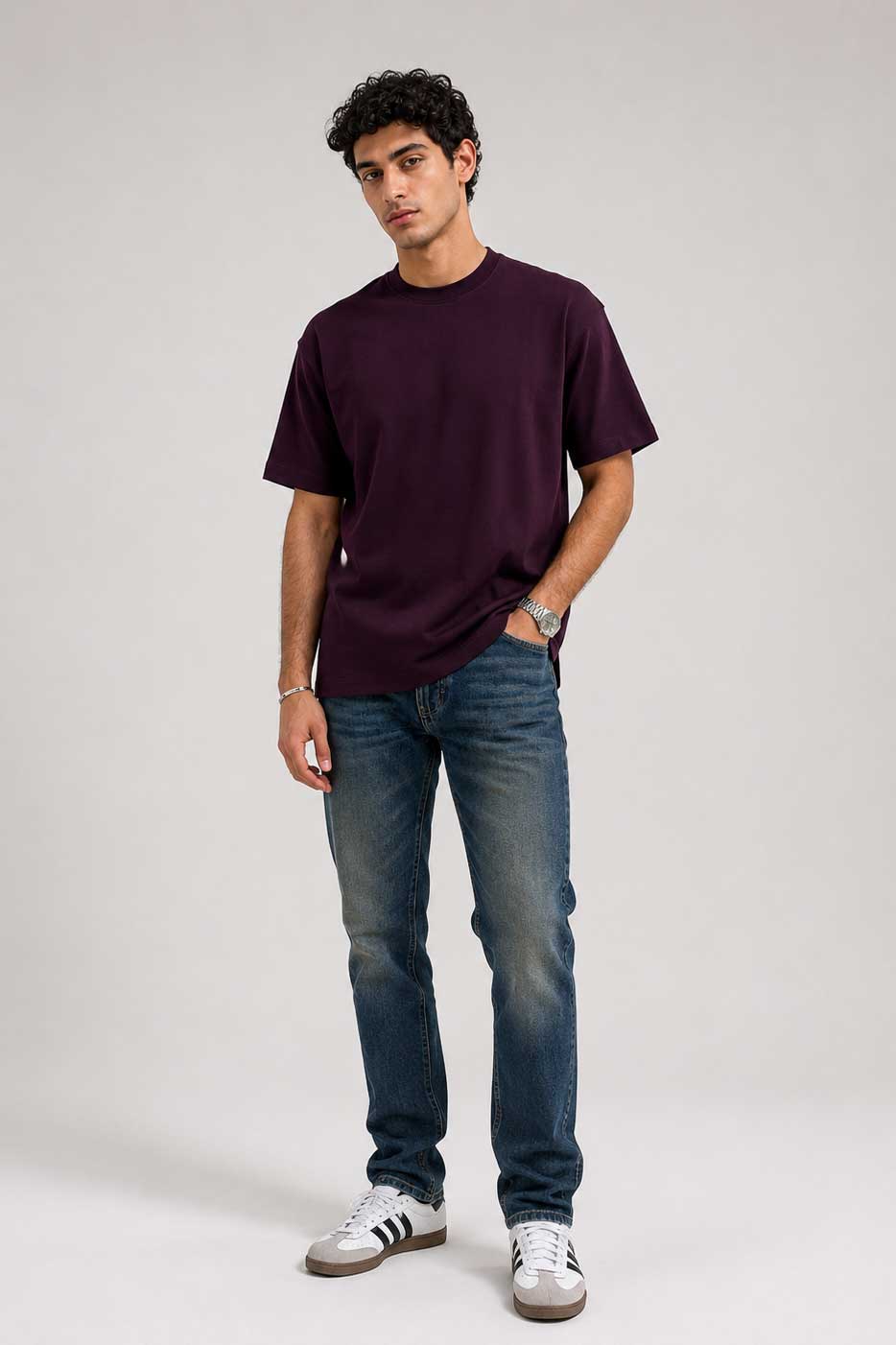 Oversized T-Shirt with Side Slits | Burgundy T-shirt CIZARO - Cizaro Jeans