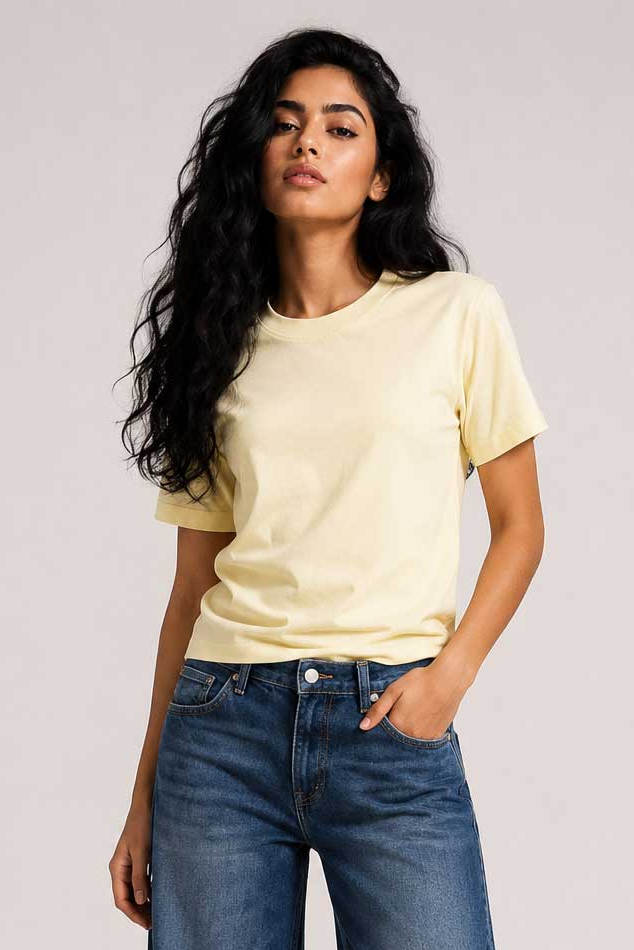 Basic Short sleeve T-shirt – Butter Yellow T shirt CIZARO - Cizaro Jeans