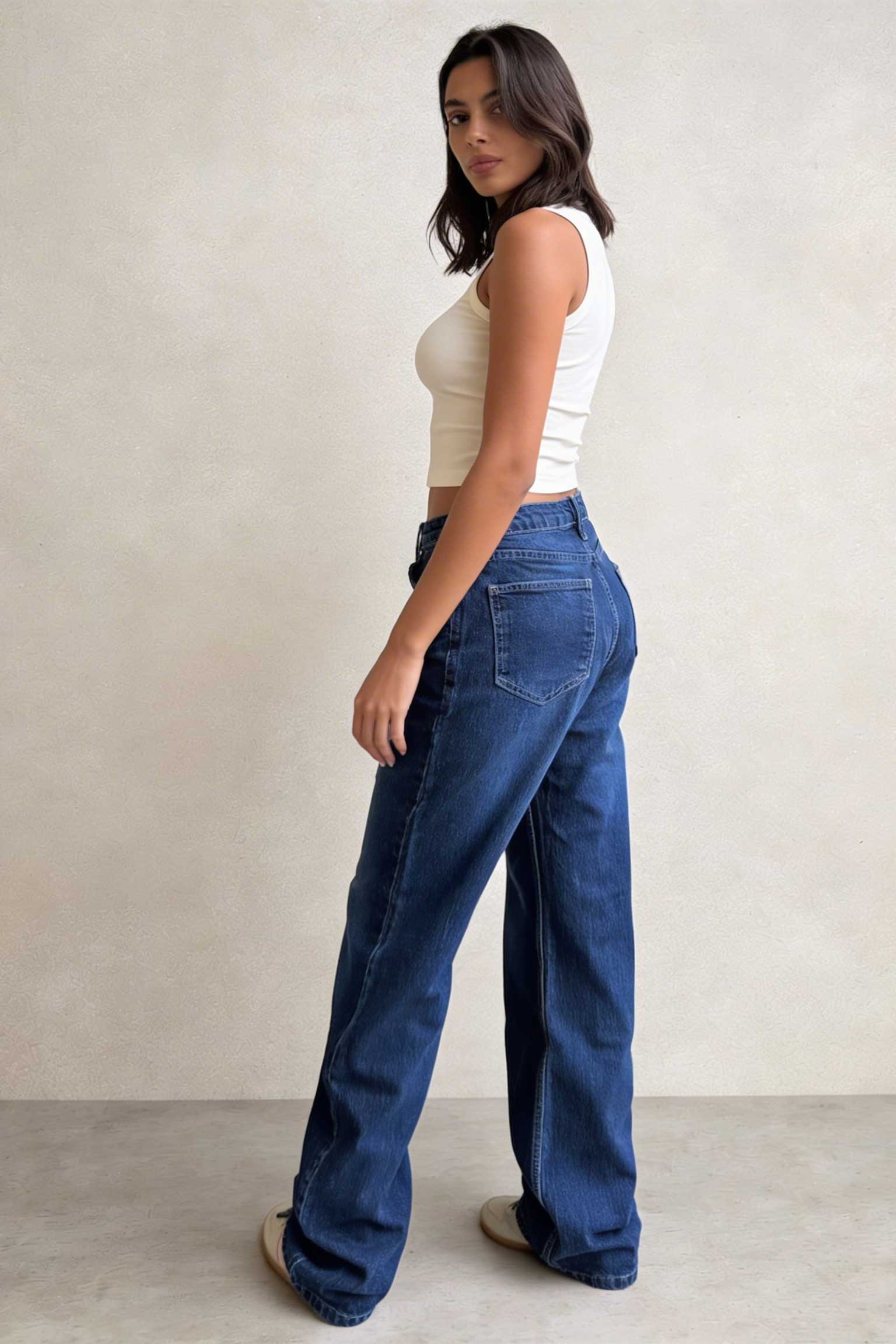 Straight – High-Waist Deep Ocean Blue Jeans Straight CIZARO - Cizaro Jeans