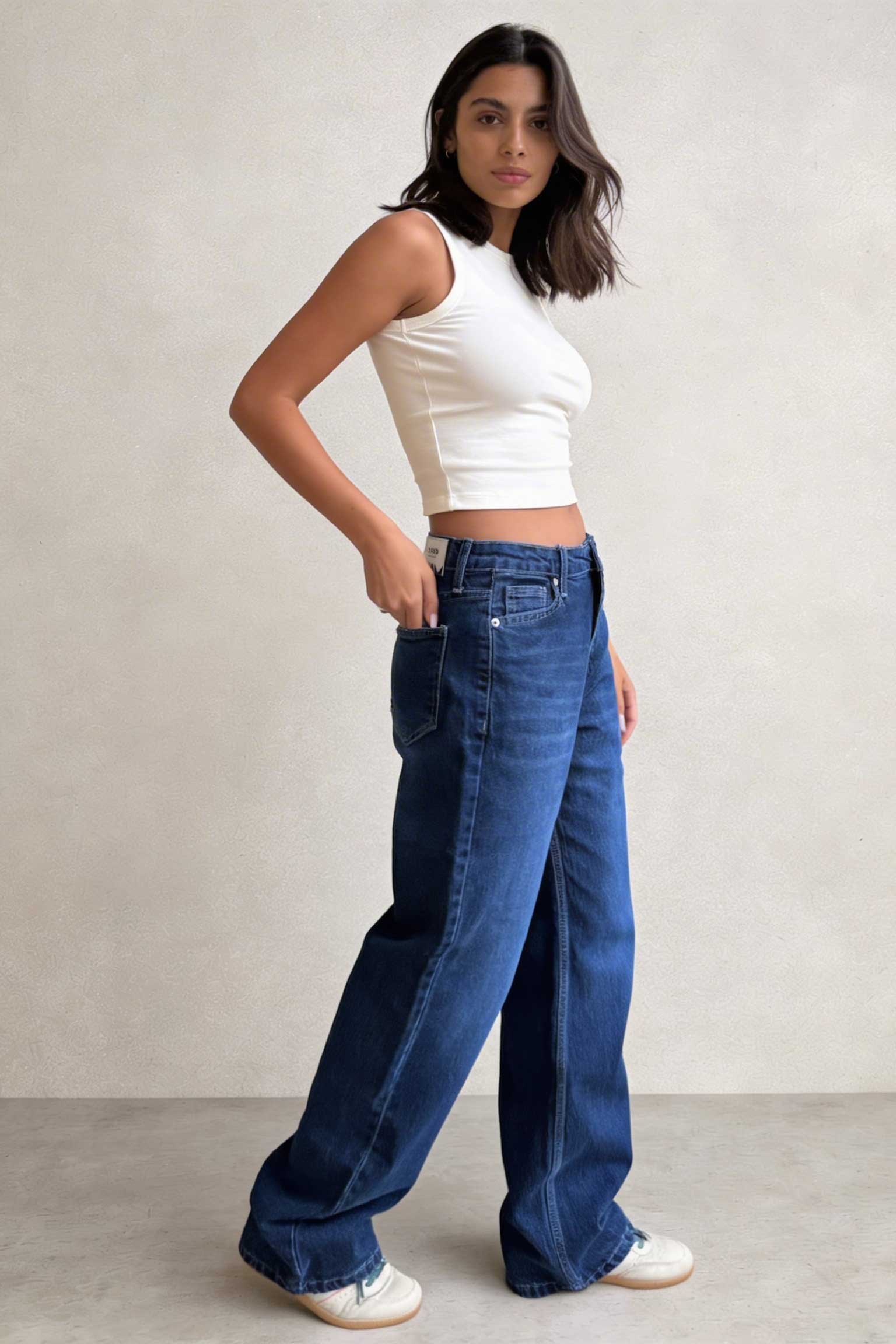 Straight – High-Waist Deep Ocean Blue Jeans Straight CIZARO - Cizaro Jeans