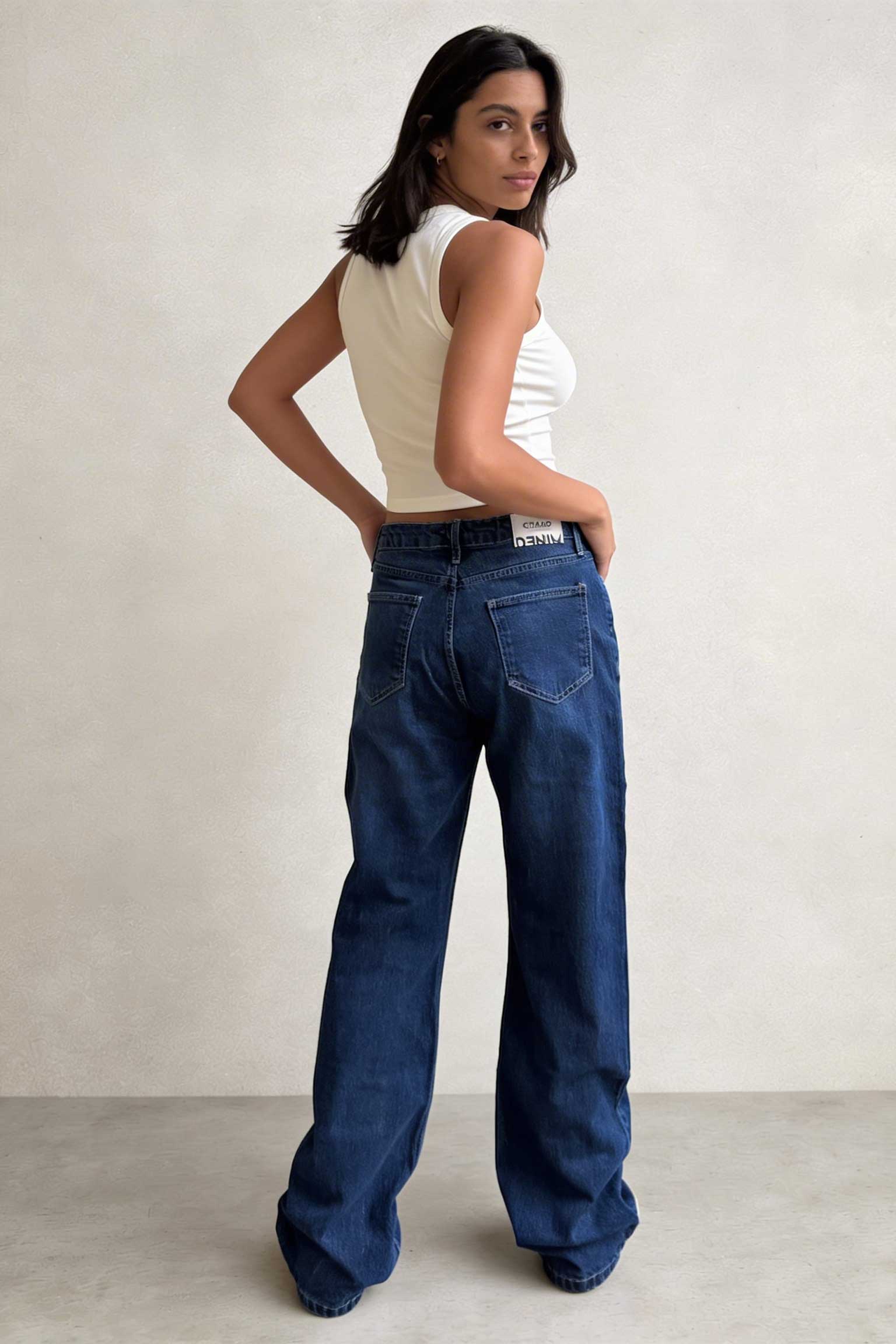 Straight – High-Waist Deep Ocean Blue Jeans Straight CIZARO - Cizaro Jeans