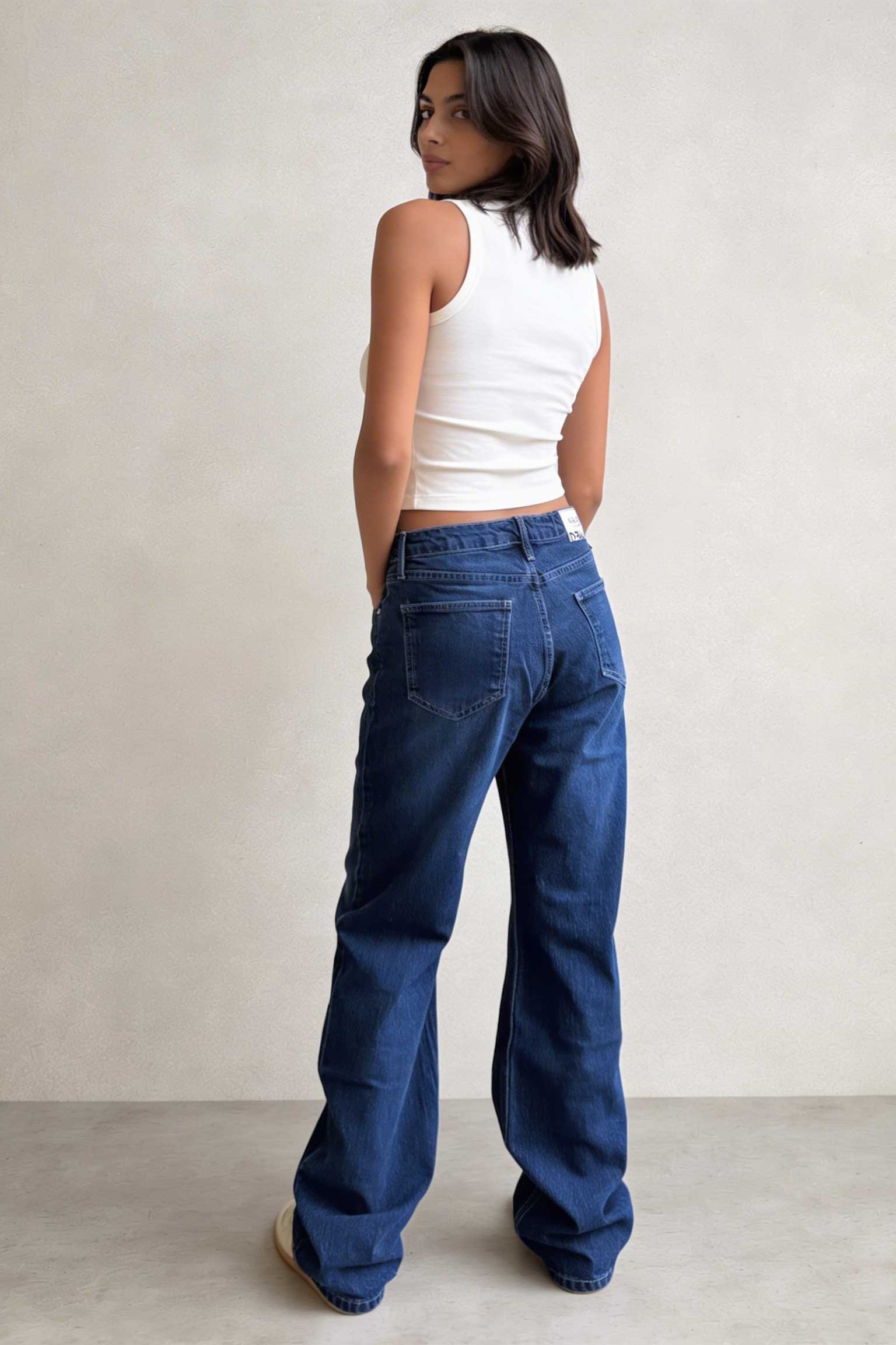 Straight – High-Waist Deep Ocean Blue Jeans Straight CIZARO - Cizaro Jeans
