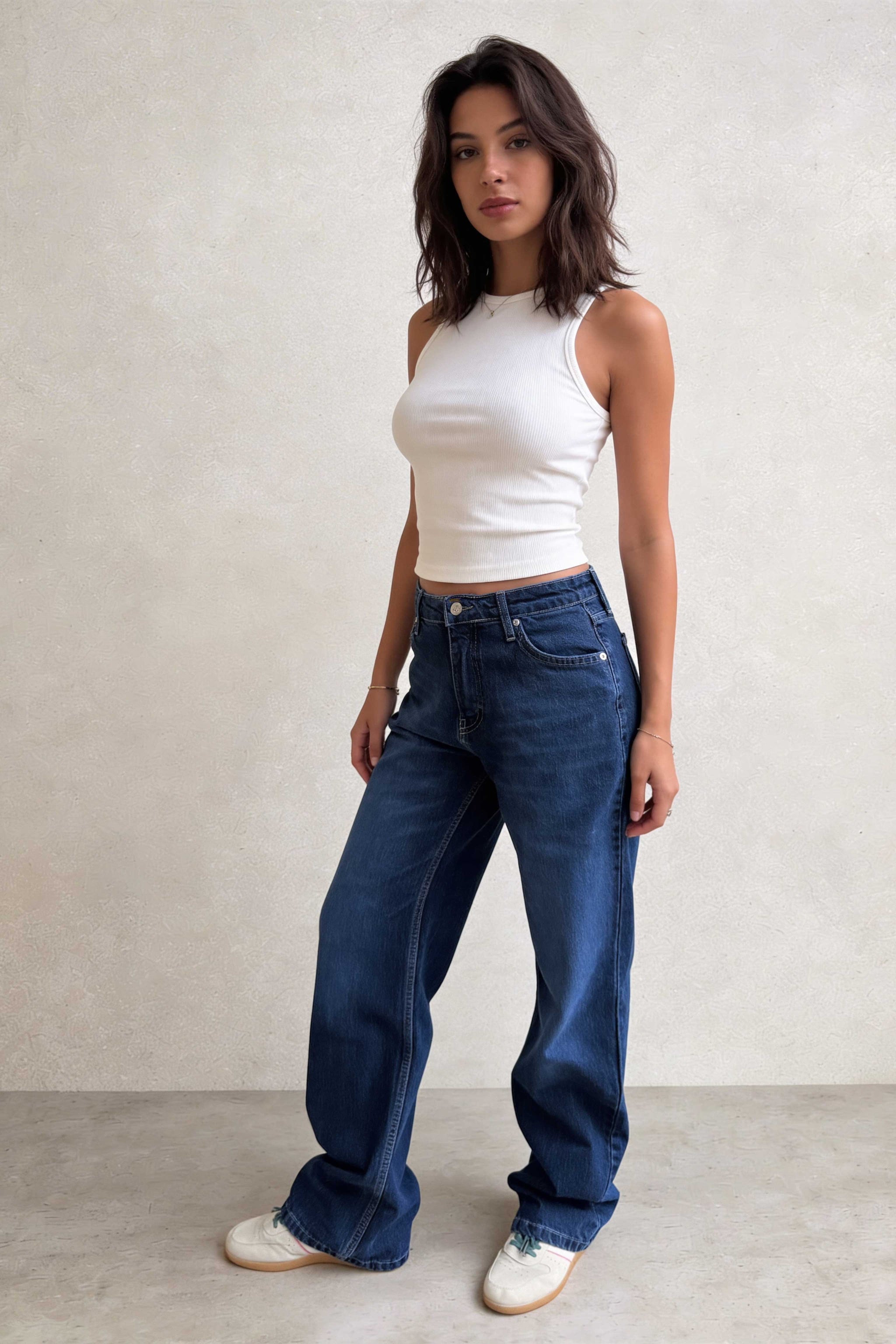Straight – High-Waist Deep Ocean Blue Jeans Straight CIZARO - Cizaro Jeans