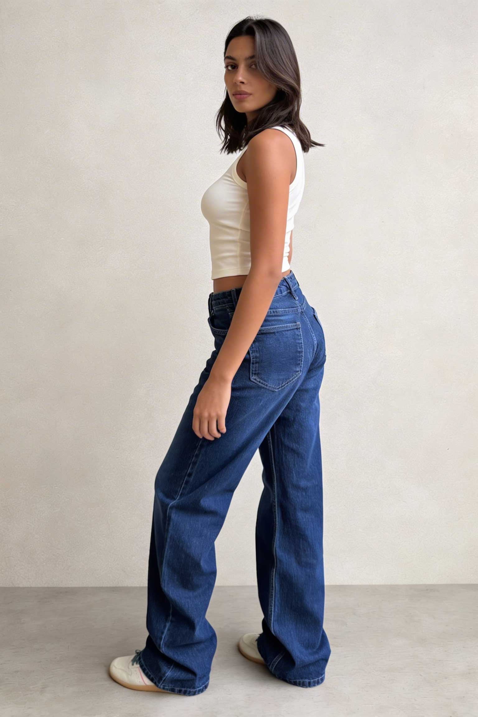 Straight – High-Waist Deep Ocean Blue Jeans Straight CIZARO - Cizaro Jeans